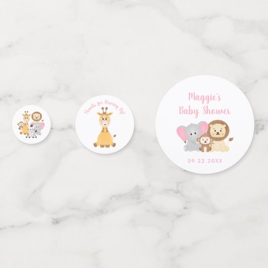 野生動物のサファリピンクのベビーガールシャワー コンフェッティ (裏面)