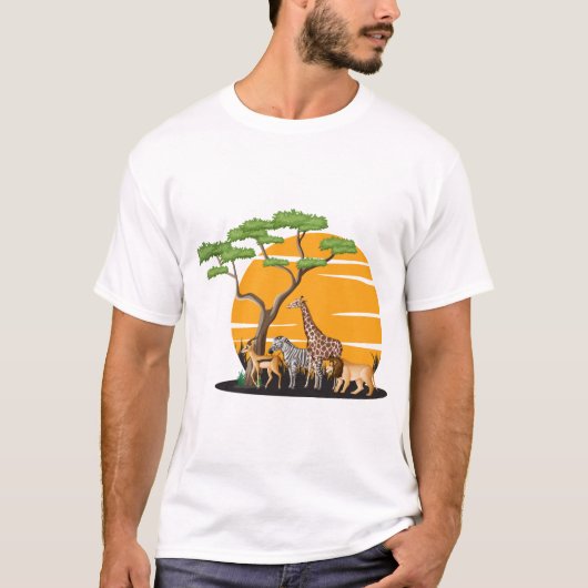 野生動物のシルエット ツリー ネイチャーアート Tシャツ (正面)