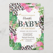 野生動物のパーム葉の誕生日 招待状 (正面/裏面)