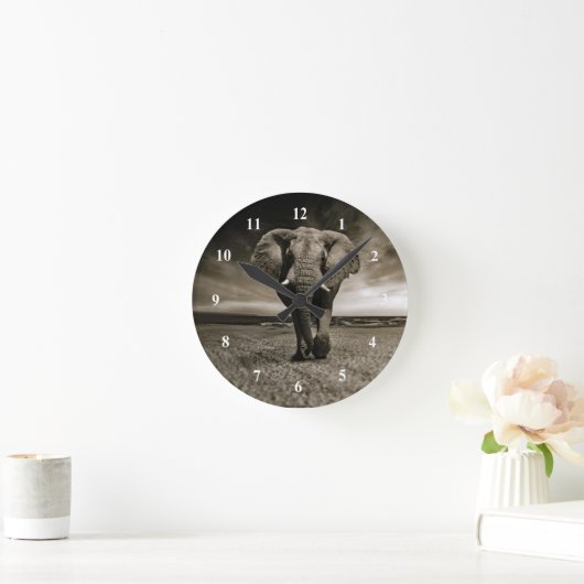 野生動物のブルゾウの写真 ラウンド壁時計 (ホーム)
