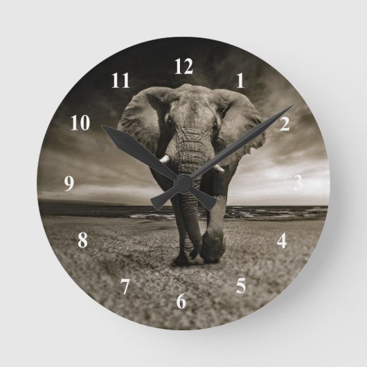 野生動物のブルゾウの写真 ラウンド壁時計 (正面)
