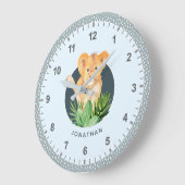 野生動物のライオンの子の水彩画は寝室の装飾をからかいます ラージ壁時計 (傾斜)