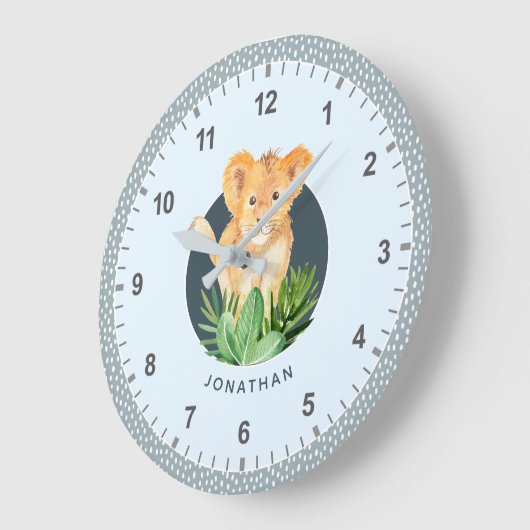 野生動物のライオンの子の水彩画は寝室の装飾をからかいます ラージ壁時計 (傾斜)