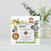 野生動物の冒険をテーマにしたカラフル2回目の誕生日 招待状 (スタンド正面)