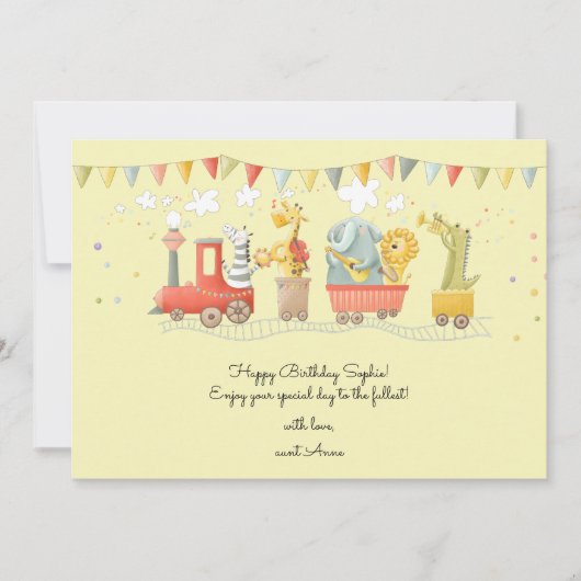野生動物の子供との音楽列車ハッピーバースデー シーズンカード (正面)