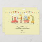 野生動物の子供との音楽列車ハッピーバースデー シーズンカード (正面/裏面)