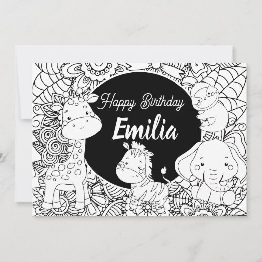 野生動物の子供の誕生日フローラ着色 シーズンカード (正面)