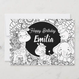 野生動物の子供の誕生日フローラ着色 シーズンカード