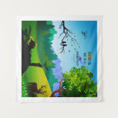 野生動物の少女とリス タペストリー (正面(横))