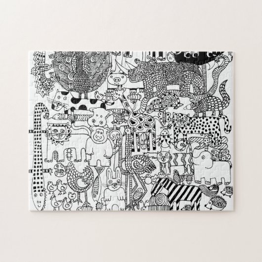 野生動物の手描きモノクロームアート ジグソーパズル (横)