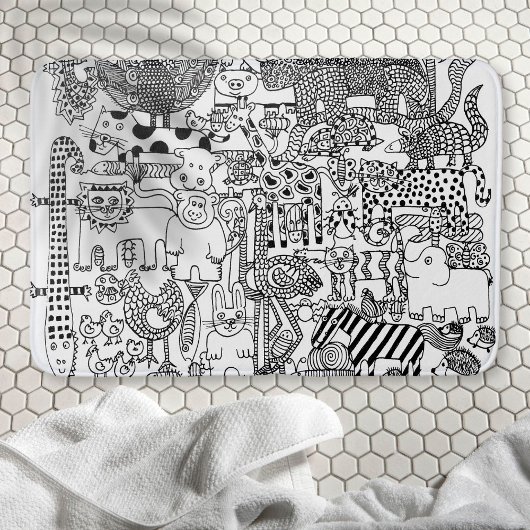 野生動物の手描きモノクロームアート バスマット