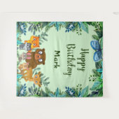 野生動物の森の緑の背景 タペストリー (正面(横))