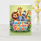 野生動物の誕生日カード カード (黄色い花)