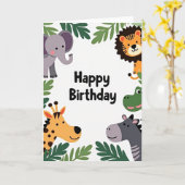 野生動物の誕生日カード カード (黄色い花)