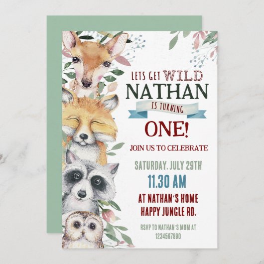 野生動物の誕生日パーティー招待状 招待状 (正面/裏面)