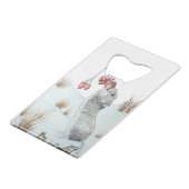 野生動物の雪のシーンかわいいフィールドマウスの写真 クレジットカード栓抜き (正面アングル)