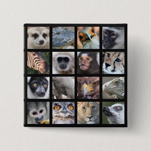 野生動物の顔 -- ほ乳類、ハ虫類、鳥 缶バッジ (正面)