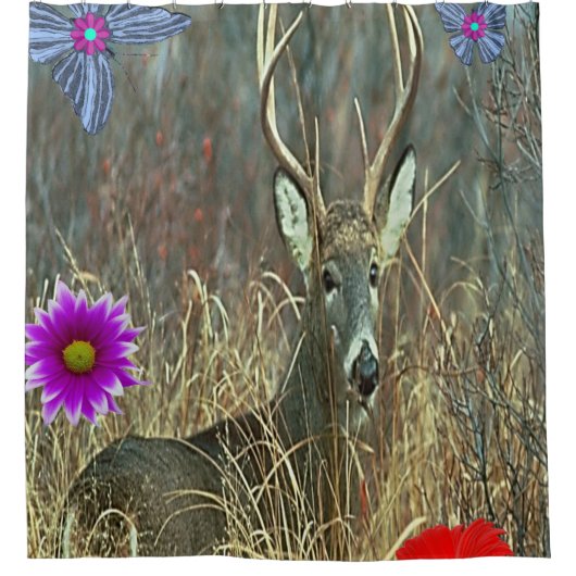 野生動物の鹿の花のシャワーカーテン シャワーカーテン (正面)