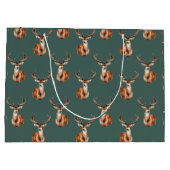 野生動物の鹿の頭水色 ラージペーパーバッグ (裏面)