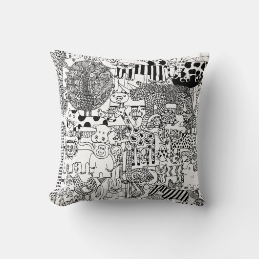 野生動物の黒と白のサファリの例証 クッション (正面)