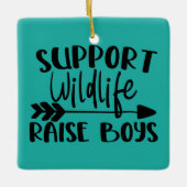 野生動物をサポートし、少年を育てる セラミックオーナメント (正面)