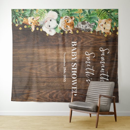 野生動物ウェルカムベビーシャワーサファリ素朴ファリ タペストリー (インサイチュ(横))