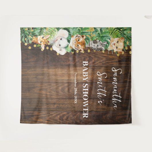 野生動物ウェルカムベビーシャワーサファリ素朴ファリ タペストリー (正面(横))