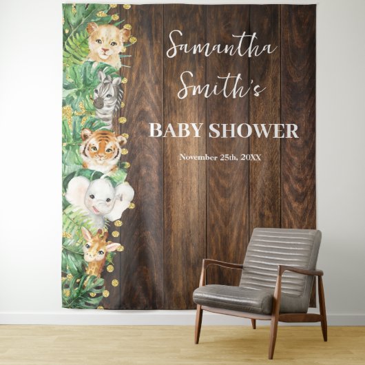 野生動物ウェルカムベビーシャワーサファリ素朴ファリ タペストリー (インサイチュ)