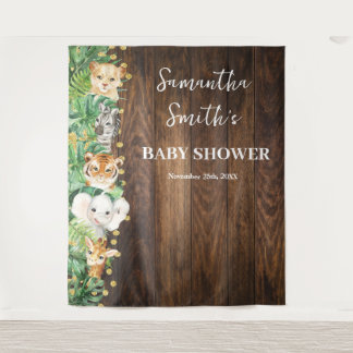 野生動物ウェルカムベビーシャワーサファリ素朴ファリ タペストリー