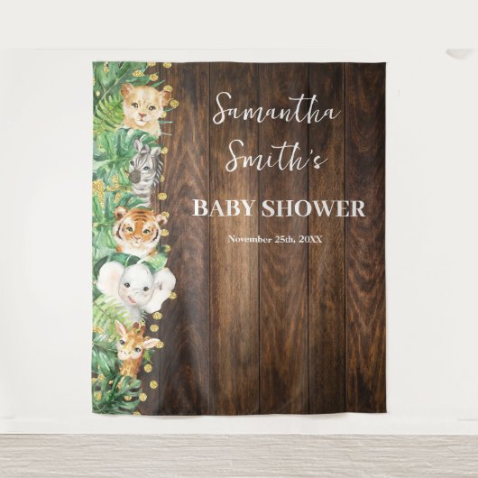 野生動物ウェルカムベビーシャワーサファリ素朴ファリ タペストリー (正面)