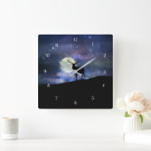 野生動物エルクと月 スクエア壁時計 (ホーム)