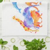 野生動物カラフル群水色 キッチンタオル (折り畳み)