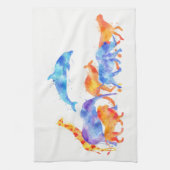 野生動物カラフル群水色 キッチンタオル (縦)
