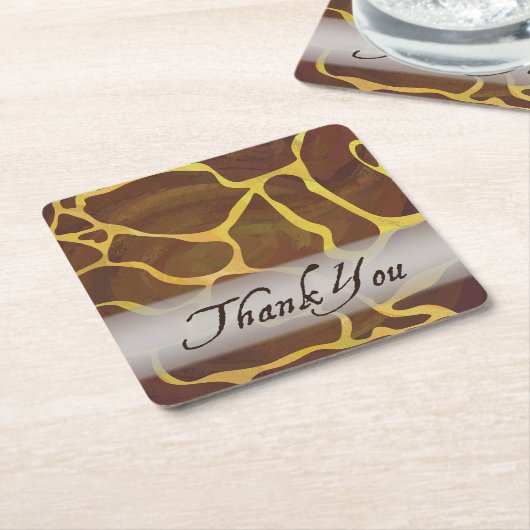 野生動物キリンありがとう スクエアペーパーコースター (アングル)