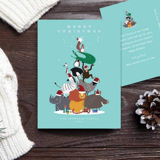 野生動物クリスマスツリーホリデーポストカード シーズンポストカード