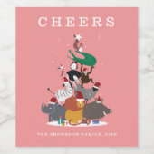 野生動物クリスマスツリーホリデー ワインラベル (シングルラベル)