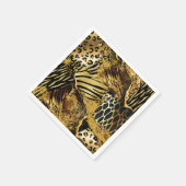 野生動物サファリの皮プリントコラージュ金ゴールドブラック スタンダードカクテルナプキン (角)