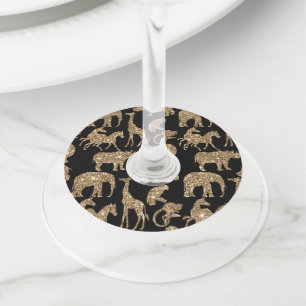 野生動物サファリゴールデンエレガントグリッタースパークル ワイングラスタグ