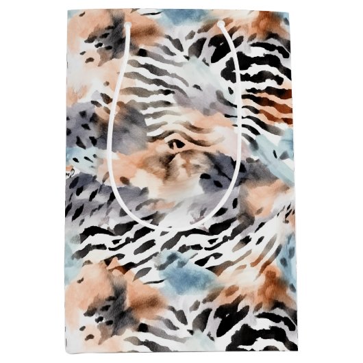 野生動物サファリ動物の毛皮プリントパターン ミディアムペーパーバッグ (正面)