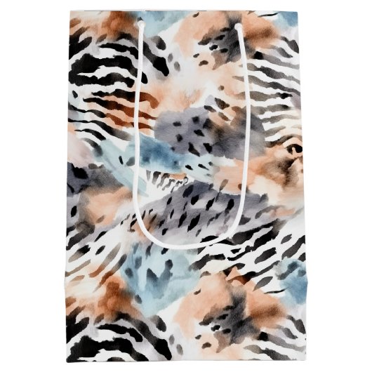 野生動物サファリ動物の毛皮プリントパターン ミディアムペーパーバッグ (裏面)