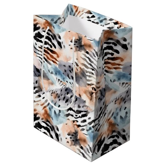 野生動物サファリ動物の毛皮プリントパターン ミディアムペーパーバッグ (裏面アングル)