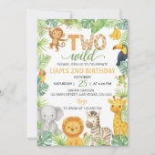 野生動物サファリ2歳の誕生日パーティー 招待状 (正面)