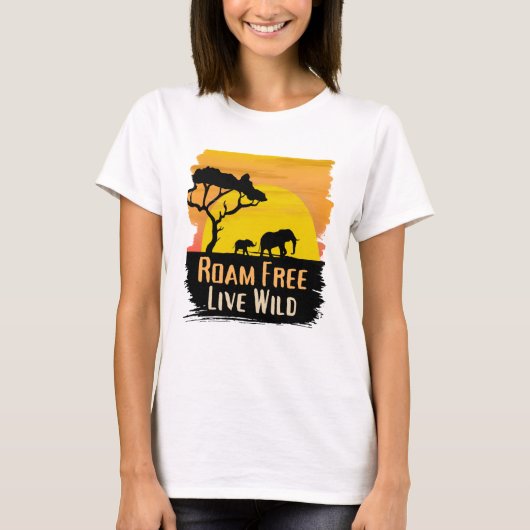 野生動物サファリTシャツ 放浪 自由 Tシャツ (正面)