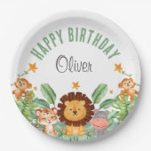 野生動物ジャングルアニマルトロピカルボーイ誕生日 ペーパープレート (正面)
