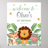 野生動物ジャングルアニマルトロピカルボーイ誕生日 ポスター (正面)