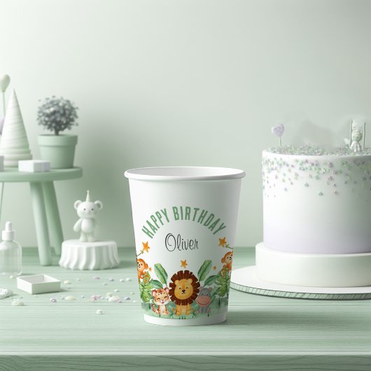野生動物ジャングルアニマルトロピカルボーイ誕生日 紙コップ