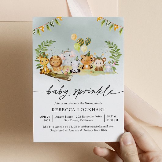 野生動物ジャングルサファリボーイベビー散水 招待状