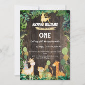 野生動物ジャングルテーマキッズサファリ誕生日 招待状 (正面)