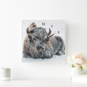 野生動物バッファローの雪写真 スクエア壁時計 (ホーム)
