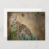 野生動物ヒョウと蝶デジタル絵画ズ ポストカード (正面/裏面)